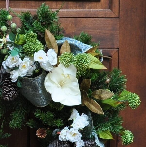 Amaryllis & Rose Front Door Pine Wreath
