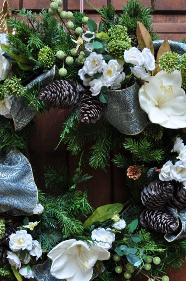 Amaryllis & Rose Front Door Pine Wreath