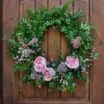Spring Rose Wreath with Succulents, Sedum, and Mint Leaves