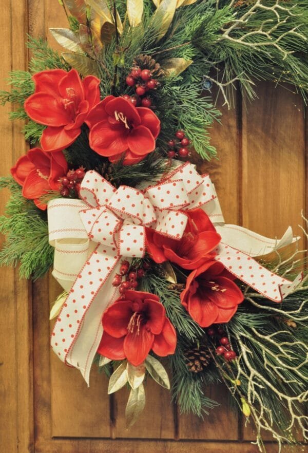 Amaryllis Front Door Pine Wreath