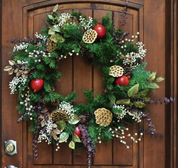 Christmas Pomegranate Front Door Pine Wreath