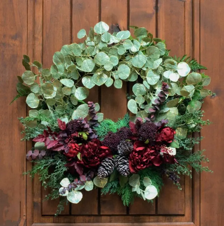 Holiday Wreath with Peonies, Eucalyptus and Pinecones