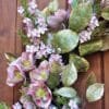Pink Frost Hellebore & Metallic Leaf Spring Wreath