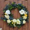Creamy Yellow Rose Carnation and Lemon Blueberry Spring Wreath