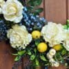 Creamy Yellow Rose Carnation and Lemon Blueberry Spring Wreath