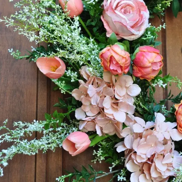 Designer Spring Wreath with Real Touch Pink Tulips, Hydrangeas, Roses and Peonies