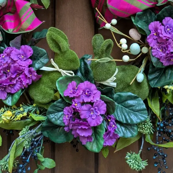African Violet Easter Wreath Bunnies