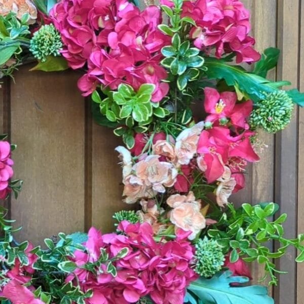 Mother's Day Hot Pink & Peach Designer Wreath_closeup