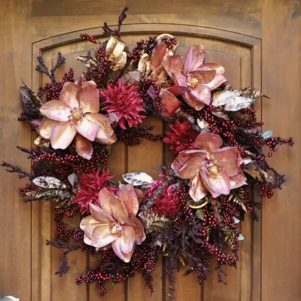 Metallic Blush Magnolia Fall Wreath