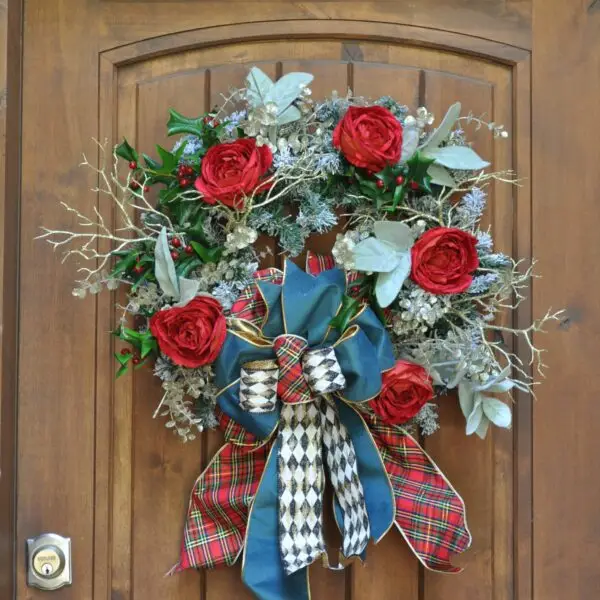 Harlequin Holly Christmas Rose Wreath The Harlequin Holly Christmas Rose Wreath
