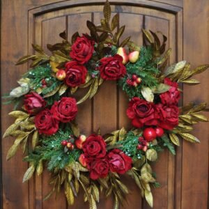 Red Velvet Rose & Pear Holiday Wreath