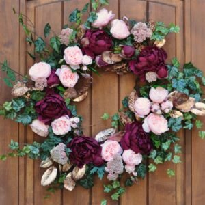 Burgundy Peony & Blush Rose Wreath