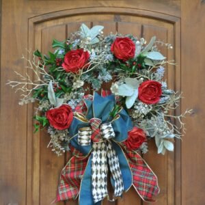 Harlequin Holly Christmas Rose Wreath
