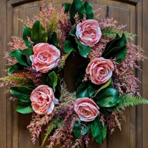 Blush Rose & Pink Hellebore Spring Wreath