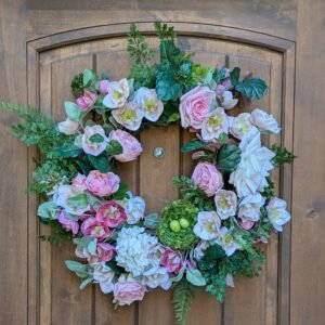 Pink Hellebore Rose Hydrangea Wreath