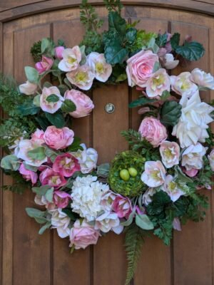 Pink Hellebore Rose Hydrangea Wreath