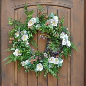 Succulent Spring Wreath with Blush Hellebores